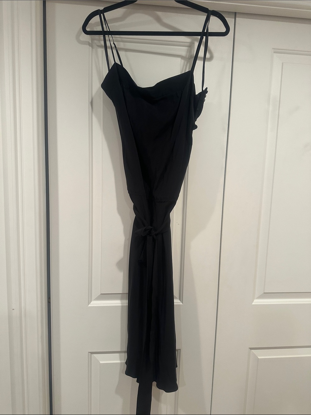 BCBGMaxAzria Black Cowl-Neck Midi Slip Dress with Tie